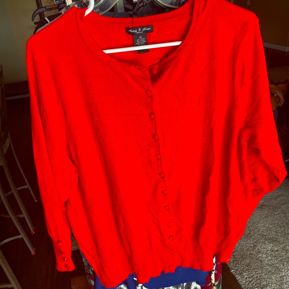 Audrey & Grace Woman sz 3X, red cardigan sweater